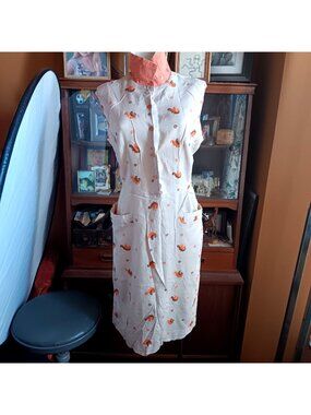 1950s MCM Vintage Dress sz XL 20.5 Sleeveless Embroidered Rayon